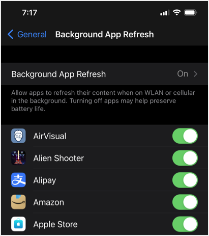 在 iPhone 中禁用后台应用程序刷新
