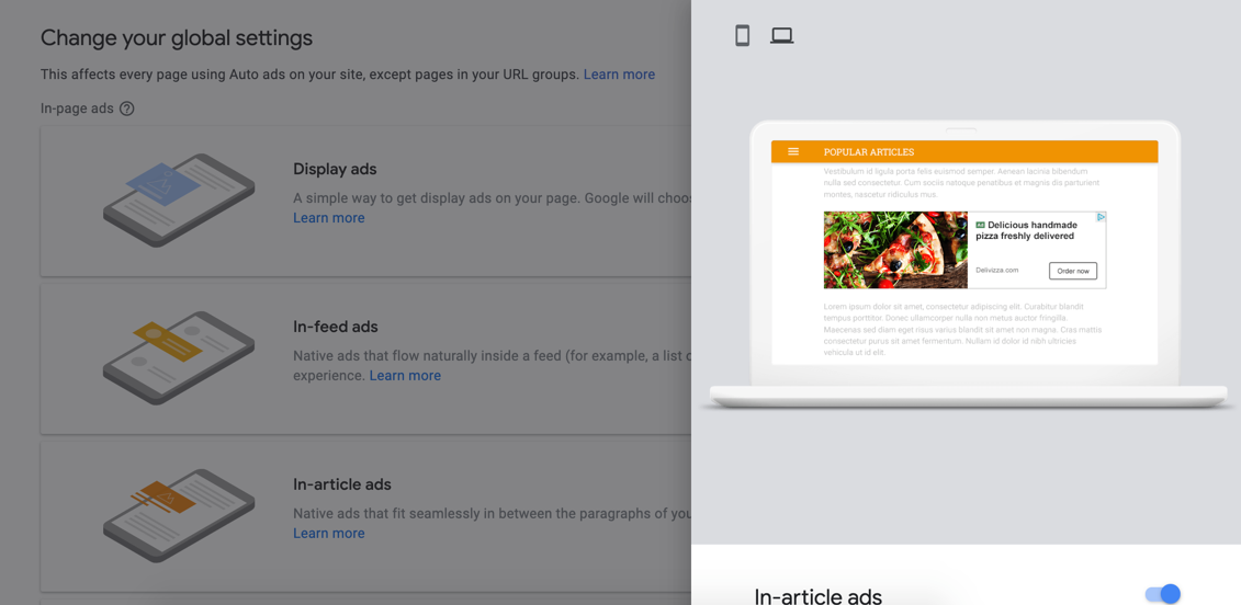 预览并启用自动广告格式