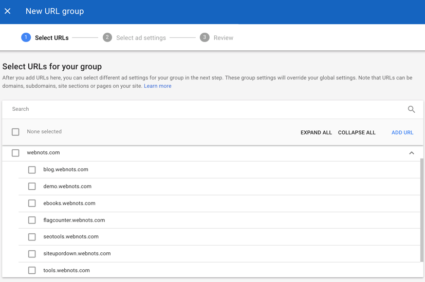 选择网站进行自动广告设置