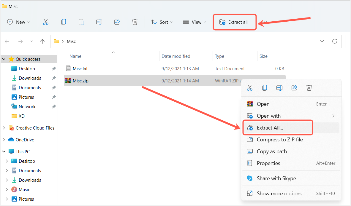 使用内置实用程序解压缩