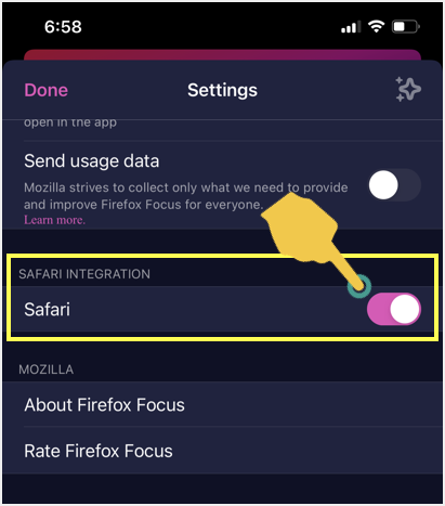 Firefox Focus 中的 Safari 集成