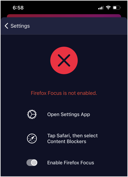启用 Firefox Focus 和 Safari 的说明