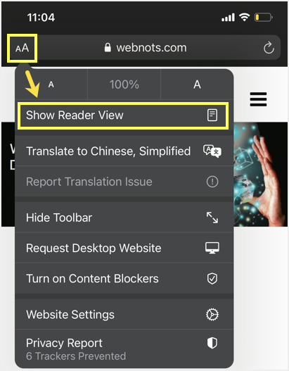 在 Safari iPhone 中显示阅读器视图