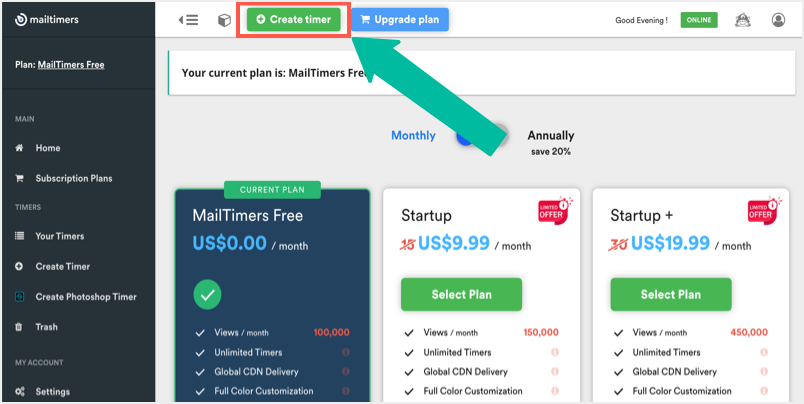 在帐户中创建一个计时器