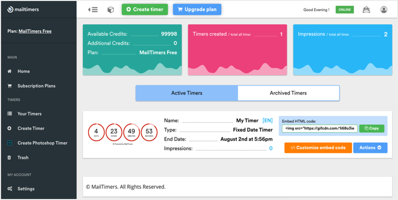 邮件计时器仪表板