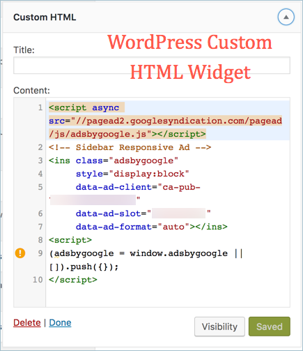 WordPress 自定义 HTML 小部件
