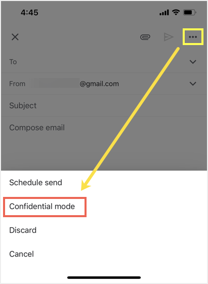 Gmail 移动应用程序中的机密模式选项