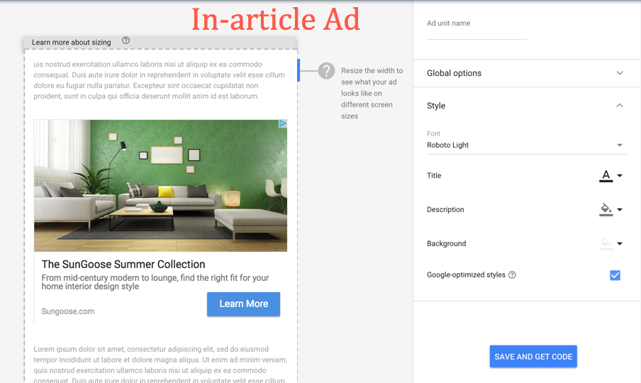 创建文章内广告