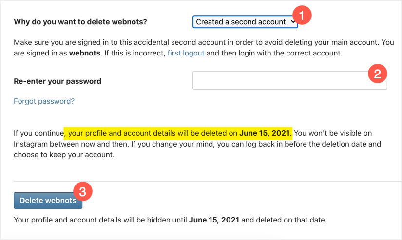永久删除 Instagram 帐户
