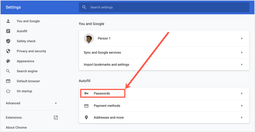 桌面中的 Google Chrome 密码设置