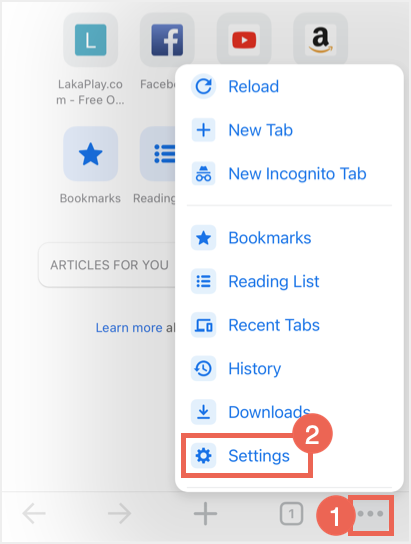 移动应用程序中的 Chrome 设置