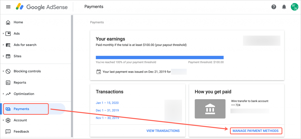 在 AdSense 中管理付款方式