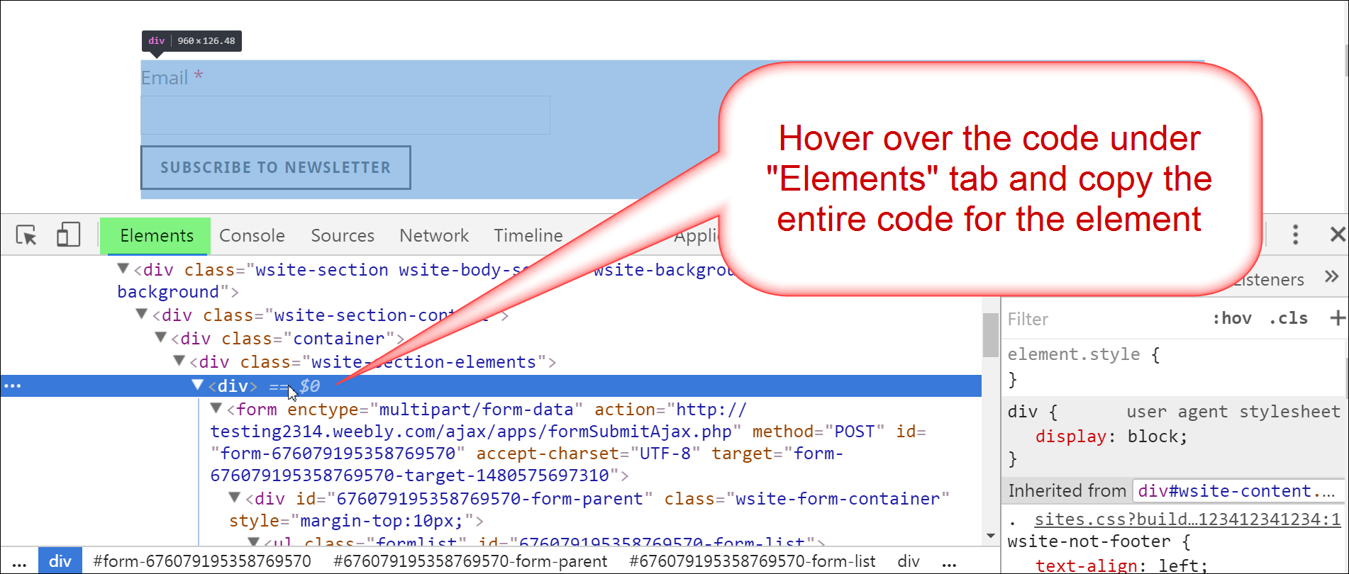 复制时事通讯元素代码