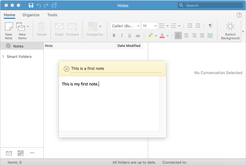 在 Mac Outlook 中创建笔记