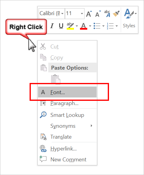 字体上下文菜单