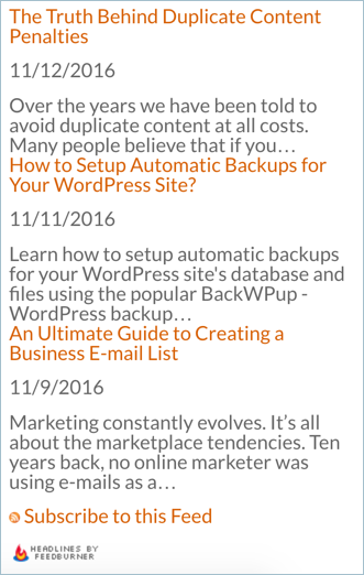 Feedburner 最近的帖子小部件