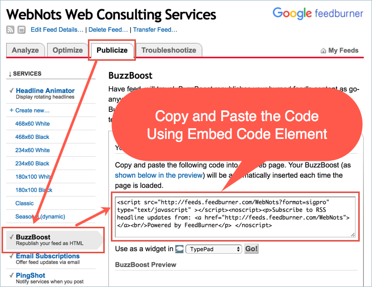 使用 Feedburner 创建最近的帖子小部件