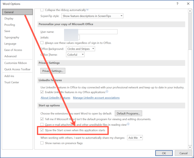 Windows 中的 Word 选项