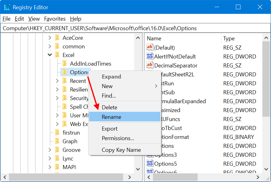 修改注册表选项