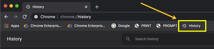 书签栏中的历史按钮