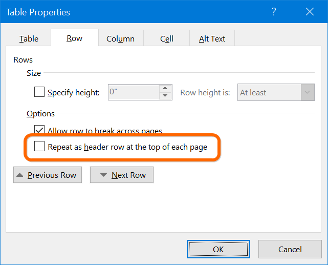 在 Word 中重复标题行