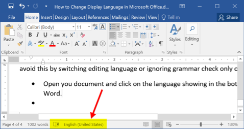 更改 Word 中的语言
