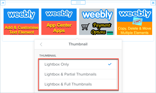 Weebly Gallery 元素上的灯箱效果