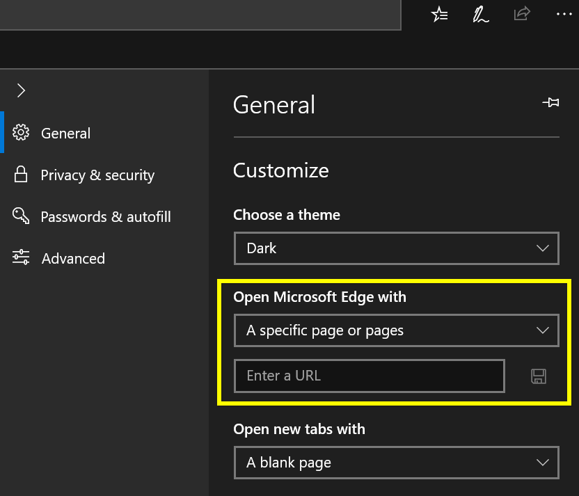 在 Edge 中设置多个 URL