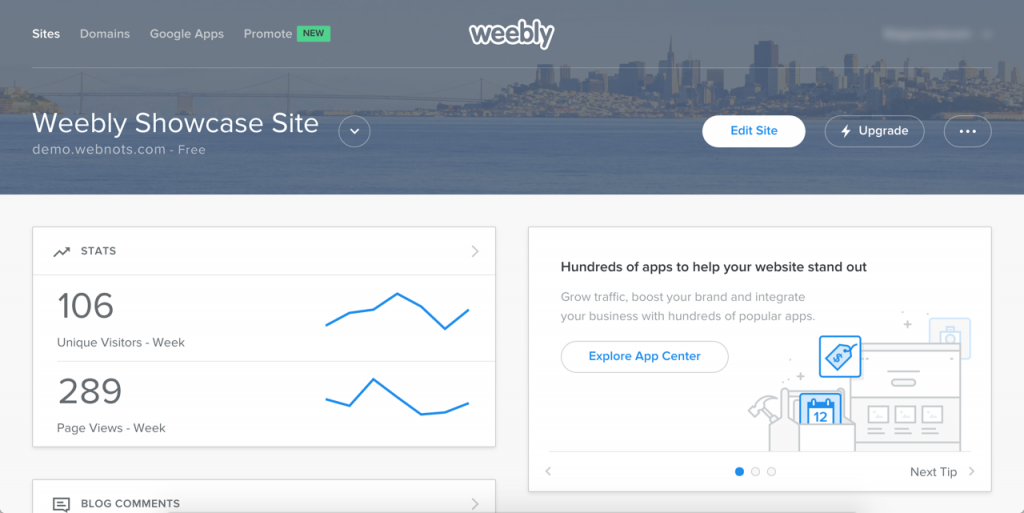 Weebly 仪表板卡