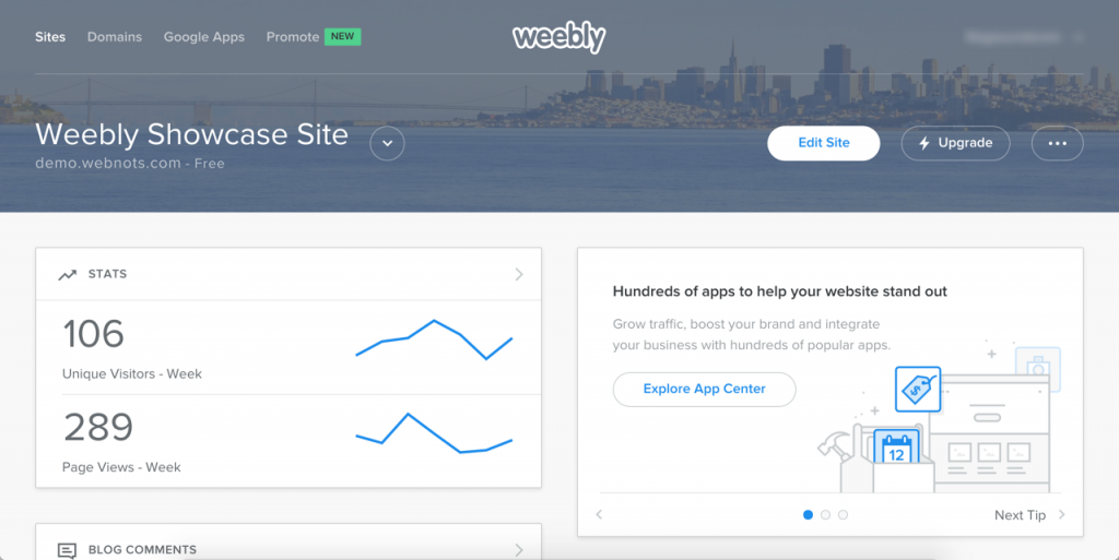 Weebly 仪表板