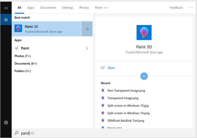 在 Windows 中打开 Paint 3D 应用程序