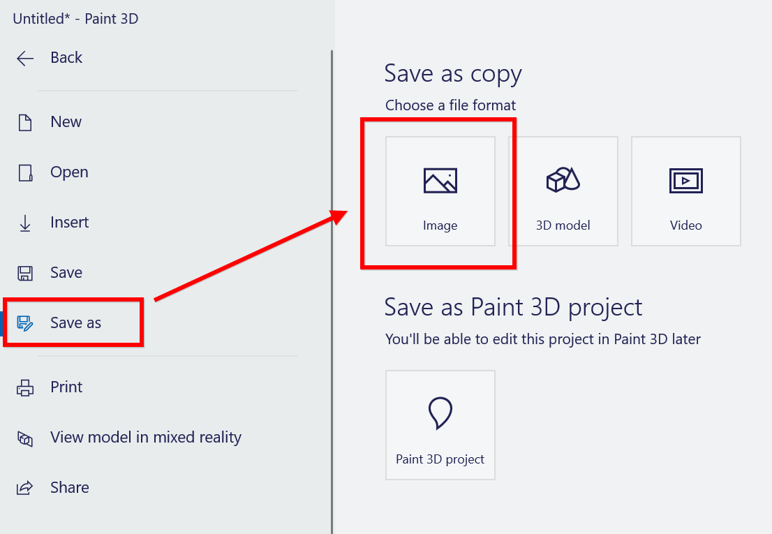 将项目另存为图像