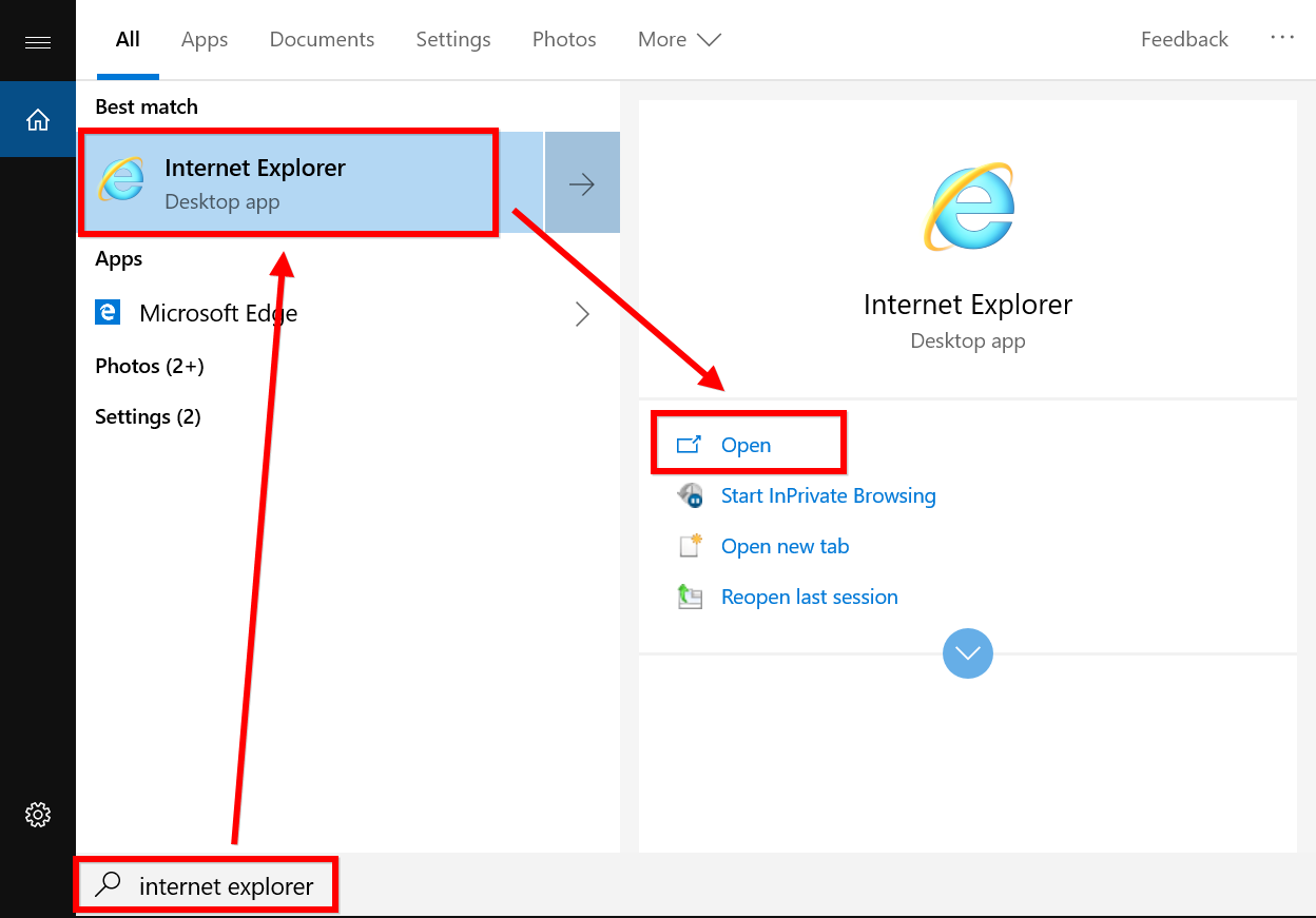 在 Windows 10 中查找 Internet Explorer
