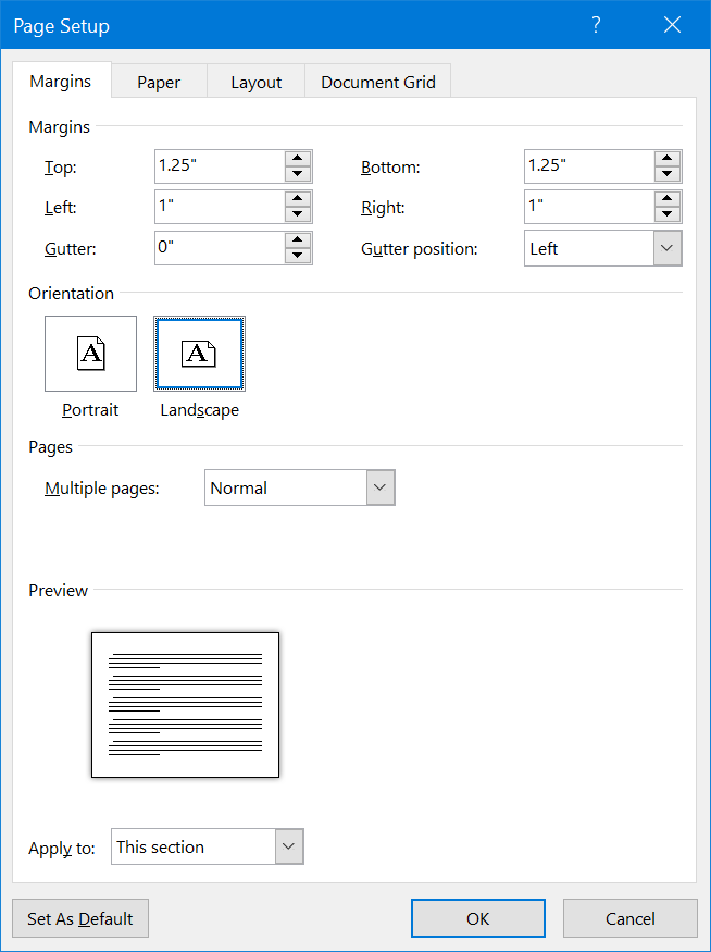 在 Word 中设置默认方向