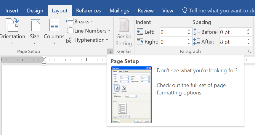 在 Word 中打开页面设置