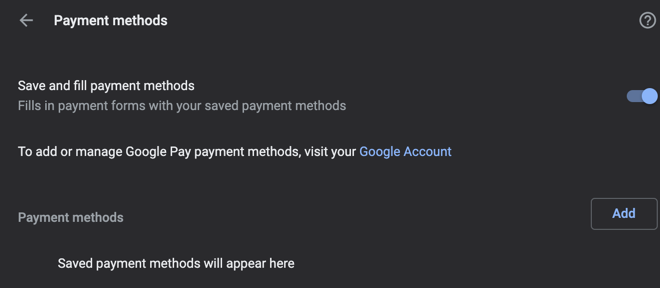 在 Chrome 中禁用保存付款方式