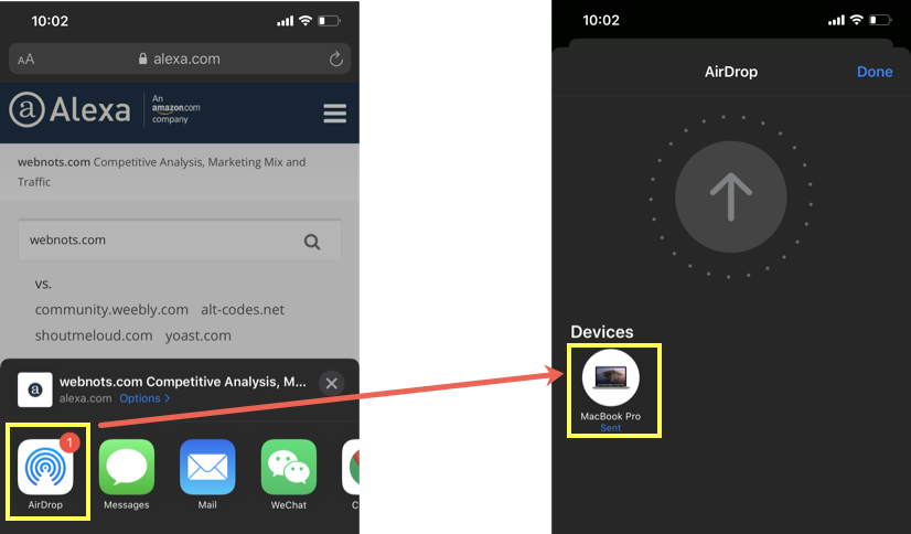 在 iPhone 中使用 AirDrop 发送 Safari 标签