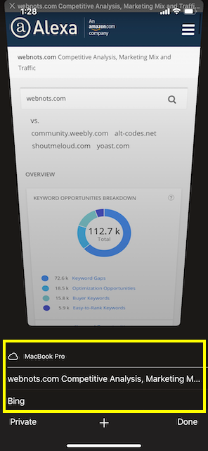 在 iPhone 中查看 Mac Safari 选项卡