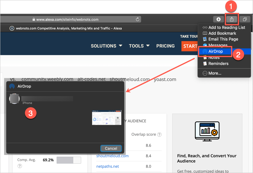 将 Mac Safari 选项卡共享到 iPhone