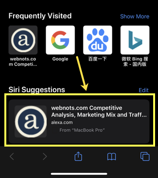 Siri 建议中的 Chrome 选项卡