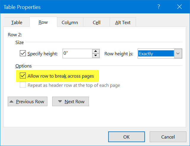 停止行跨页中断
