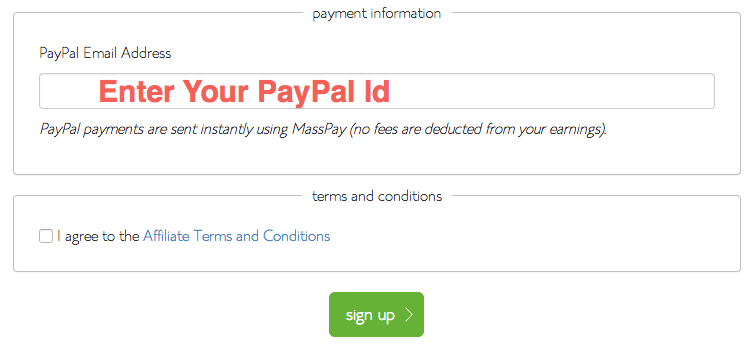 输入 Bluehost 附属付款的 PayPal ID