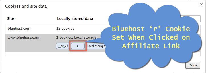 浏览器中的 Bluehost 附属 Cookie
