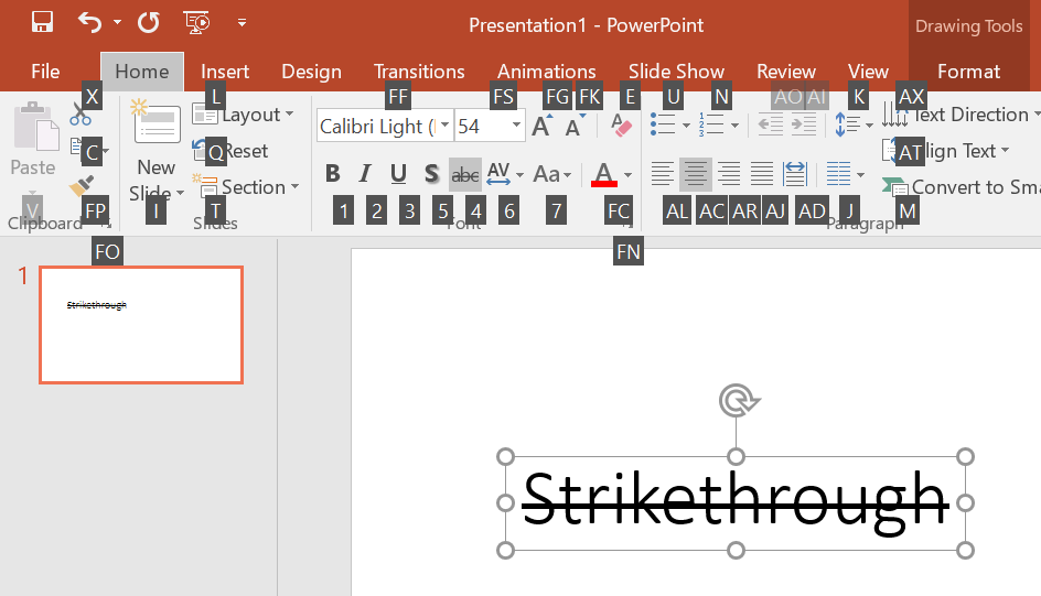 PowerPoint 中的删除线快捷方式