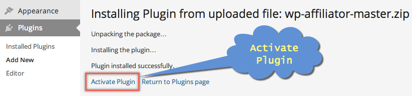 在 WordPress 中激活 Bluehost Affiliator 插件