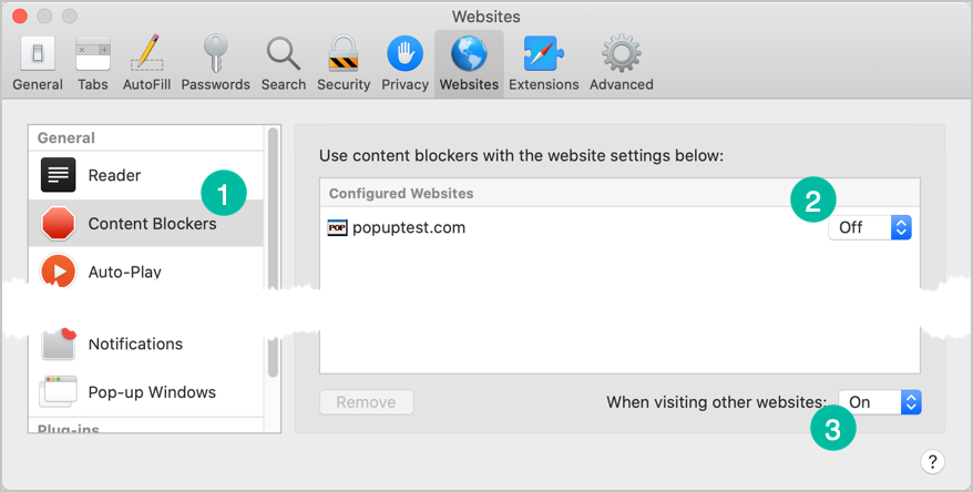Safari 中的内容拦截器首选项