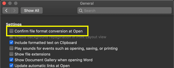 在 Mac Word 中启用文件格式检查