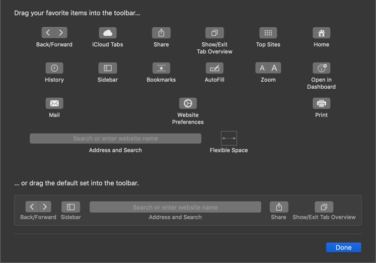 在 Safari 中自定义工具栏
