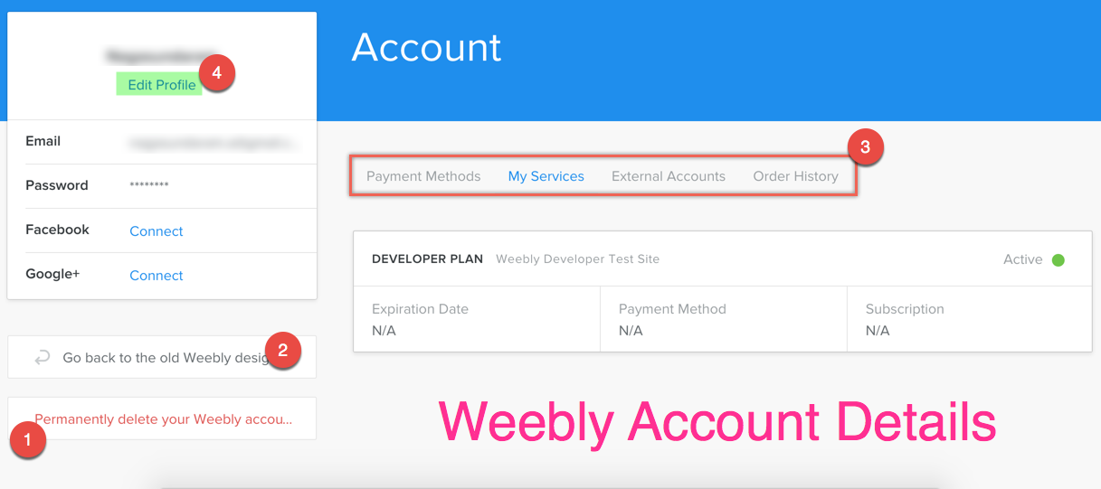 Weebly 帐户详细信息
