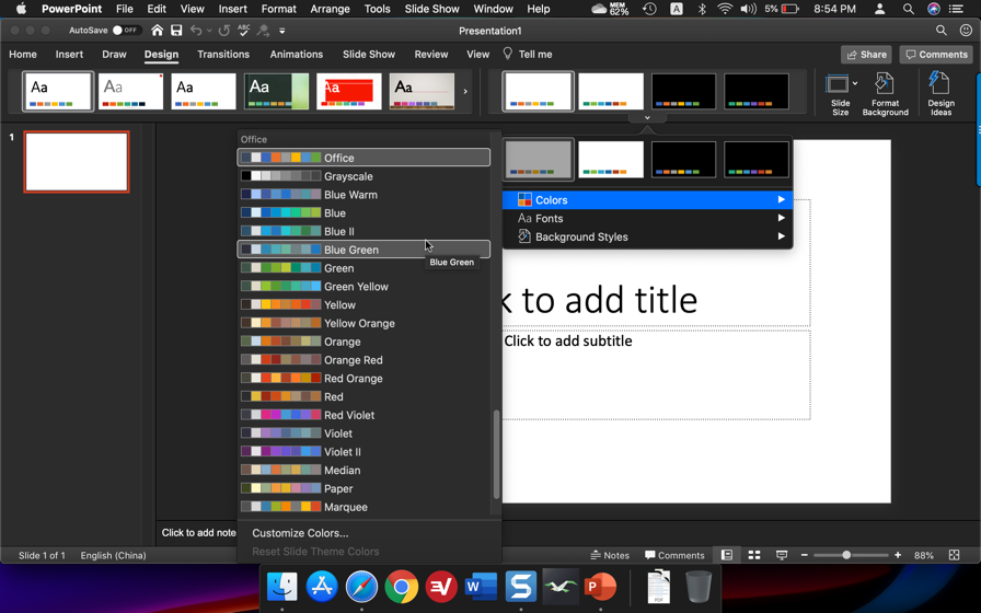 在 Mac PowerPoint 中更改主题颜色
